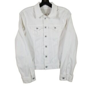 AG Adriano Goldschmied White Denim Jacket Women Large Trucker Jean Jacket